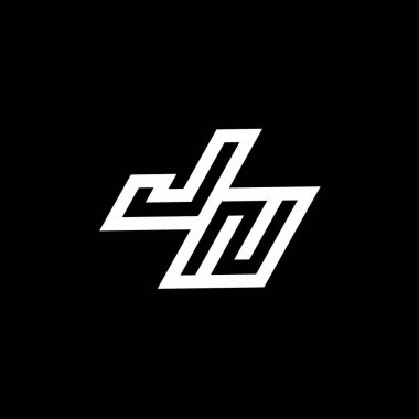 Siyah arkaplanda izole edilmiş negatif uzay tasarım şablonuna kadar uzanan JN logo monogramı