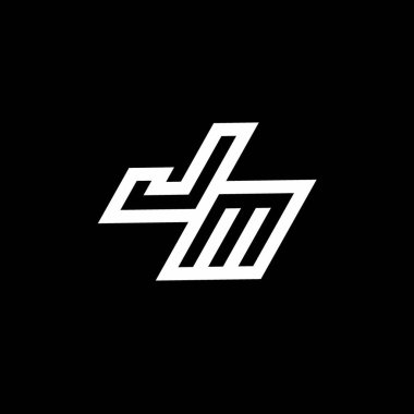 Siyah arkaplanda izole edilmiş negatif uzay tasarım şablonuna kadar uzanan JM logo monogramı