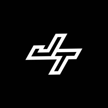 Siyah arkaplanda izole edilmiş negatif uzay tasarım şablonuna kadar uzanan JT logo monogramı