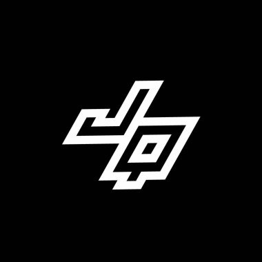 Siyah arkaplanda izole edilmiş negatif uzay tasarım şablonuna kadar uzanan JQ logo monogramı