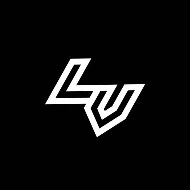 Siyah arkaplanda izole edilmiş negatif uzay tasarım şablonuna kadar uzanan LV logo monogramı