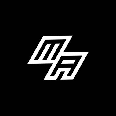 Siyah arkaplanda izole edilmiş, aşağı stil negatif uzay tasarım şablonu içeren MA logo monogramı