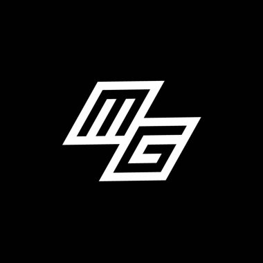 Siyah arkaplanda izole edilmiş, aşağı stil negatif uzay tasarım şablonuna sahip MG logo monogramı