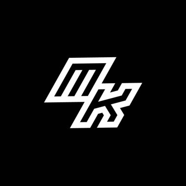 Siyah arkaplanda izole edilmiş, aşağı stil negatif uzay tasarım şablonuna sahip MK logo monogramı