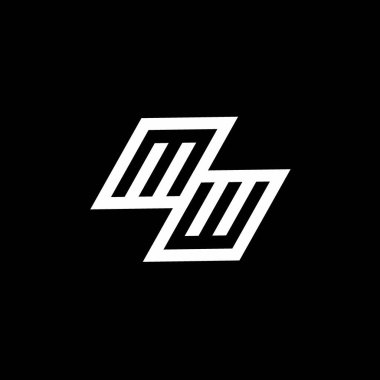 Siyah arkaplan üzerinde izole edilmiş MW logo monogramı ile aşağı stil negatif uzay tasarım şablonu