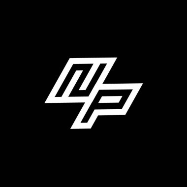 Siyah arkaplanda izole edilmiş negatif uzay tasarım şablonuna kadar uzanan NP logo monogramı
