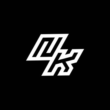 Siyah arkaplanda izole edilmiş negatif uzay tasarım şablonuna kadar olan NK logo monogramı