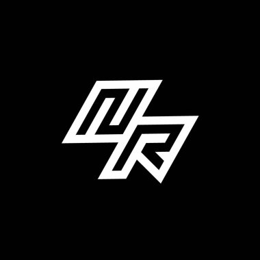 Siyah arkaplan üzerinde izole edilmiş NR logo monogramı ile aşağı stil negatif uzay tasarım şablonu