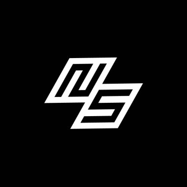 Siyah arkaplan üzerinde izole edilmiş NS logo monogramı ile aşağı stil negatif uzay tasarım şablonu