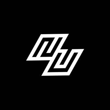 Siyah arkaplan üzerinde izole edilmiş NU logo monogramı aşağı stil negatif uzay tasarım şablonu