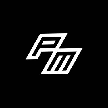 Siyah arkaplanda izole edilmiş negatif uzay tasarım şablonuna kadar olan PM logo monogramı