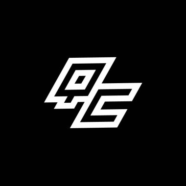 Siyah arkaplanda izole edilmiş, aşağı stil negatif uzay tasarım şablonuna sahip QC logo monogramı