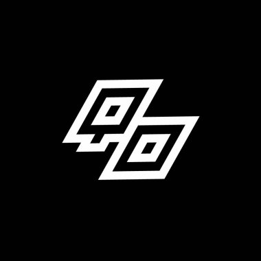 Siyah arkaplanda izole edilmiş negatif uzay tasarım şablonuna kadar uzanan QO logo monogramı