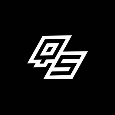 Siyah arkaplanda izole edilmiş, aşağı stil negatif uzay tasarım şablonu içeren QS logo monogramı