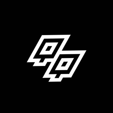 Siyah arkaplanda izole edilmiş, aşağı stil negatif uzay tasarım şablonuna sahip QQ logo monogramı