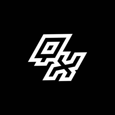 Siyah arkaplanda izole edilmiş, aşağı stil negatif uzay tasarım şablonu içeren QX logo monogramı