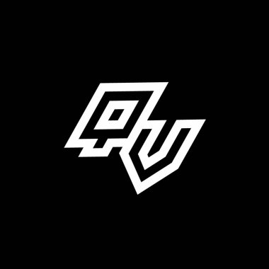 Siyah arkaplanda izole edilmiş, aşağı stil negatif uzay tasarım şablonuna sahip QV logo monogramı