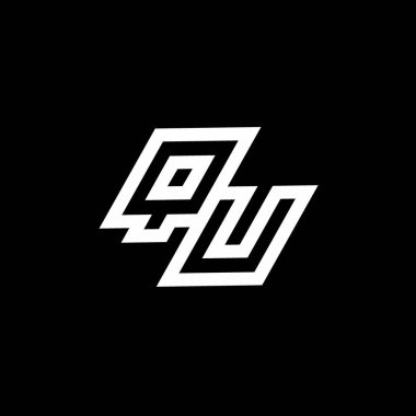 Siyah arkaplanda izole edilmiş negatif uzay tasarım şablonuna kadar uzanan QU logo monogramı