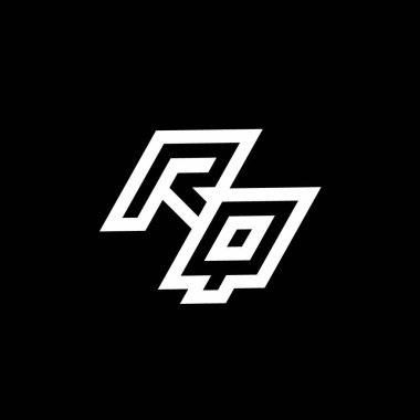 Siyah arkaplan üzerinde izole edilmiş RQ logo monogramı ve aşağı stil negatif uzay tasarım şablonu