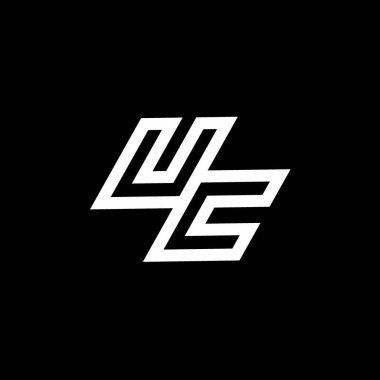 Siyah arkaplan üzerinde izole edilmiş UC logo monogramı ve aşağı stil negatif uzay tasarım şablonu