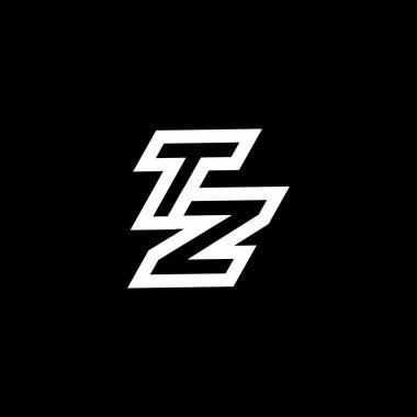 Siyah arkaplanda izole edilmiş negatif uzay tasarım şablonuna kadar uzanan TZ logo monogramı