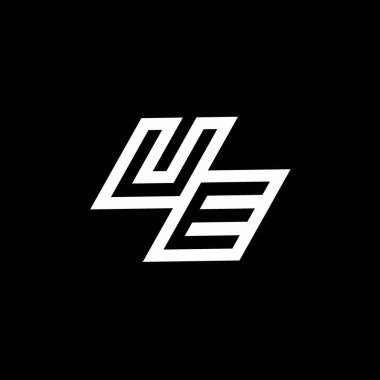 Siyah arkaplanda izole edilmiş stil negatif uzay tasarım şablonuna sahip UE logo monogramı
