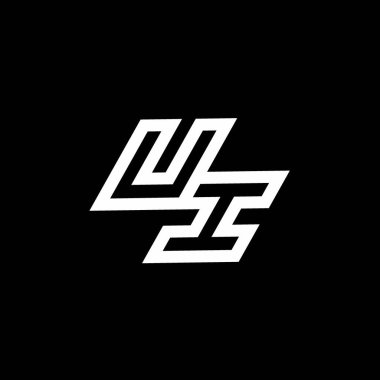 Siyah arkaplanda izole edilmiş, aşağı stil negatif uzay tasarım şablonuna sahip UI logo monogramı