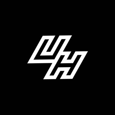 Siyah arkaplanda izole edilmiş negatif uzay tasarım şablonu ile UH logo monogramı