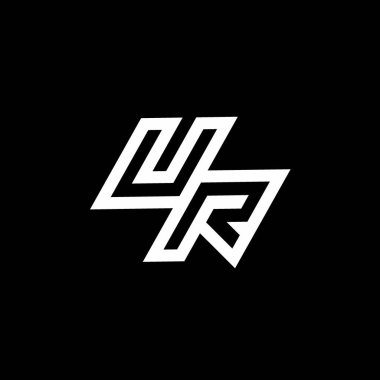 UR logo monogramı siyah arkaplan üzerinde izole edilmiş negatif uzay tasarım şablonu