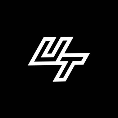 Siyah arkaplanda izole edilmiş UT logo monogramı ve aşağı stil negatif uzay tasarım şablonu