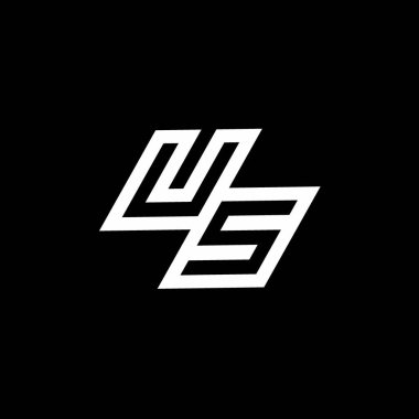 Siyah arkaplanda izole edilmiş stil negatif uzay tasarım şablonuna sahip ABD logo monogramı