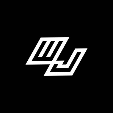 Siyah arkaplan üzerinde izole edilmiş WJ logo monogramı ile aşağı stil negatif uzay tasarım şablonu