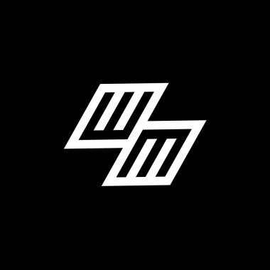 Siyah arkaplan üzerinde izole edilmiş WM logo monogramı ile aşağı stil negatif uzay tasarım şablonu