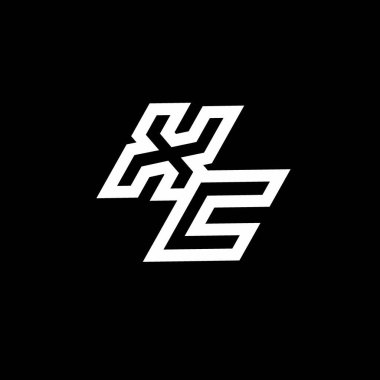 Siyah arkaplanda izole edilmiş XC logo monogramı ve aşağı stil negatif uzay tasarım şablonu