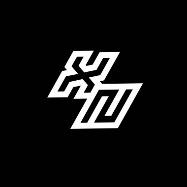 Siyah arkaplan üzerinde izole edilmiş XN logo monogramı ve aşağı biçim negatif uzay tasarım şablonu