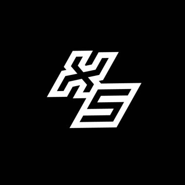 Siyah arkaplan üzerinde izole edilmiş XS logo monogramı ve aşağı biçim negatif uzay tasarım şablonu