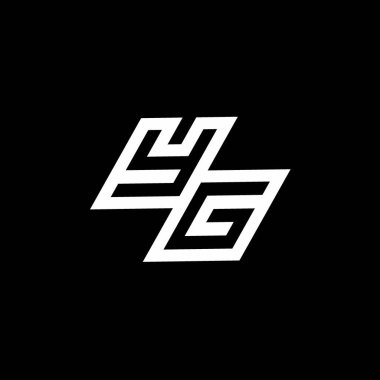 Siyah arkaplanda izole edilmiş negatif uzay tasarım şablonuna kadar uzanan YG logo monogramı