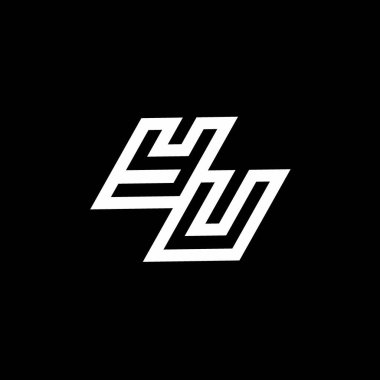 Siyah arkaplanda izole edilmiş negatif uzay tasarım şablonuna sahip YU logo monogramı