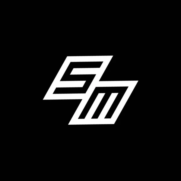 Siyah arkaplanda izole edilmiş, aşağı stil negatif uzay tasarım şablonuna sahip SM logo monogramı