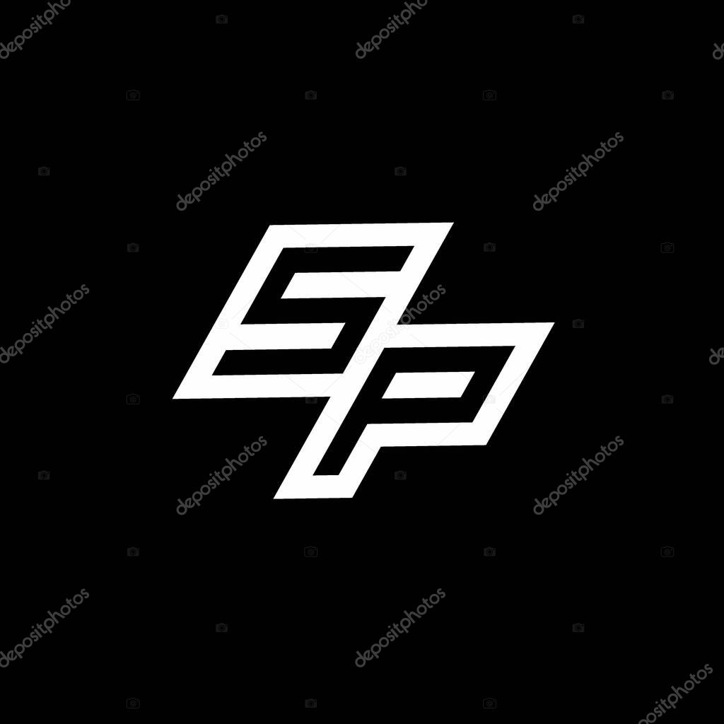SP logo monogram with up to down style negative space design template isolated on black background