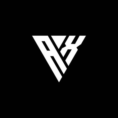 Siyah arkaplanda izole edilmiş üçgen şekil tasarım şablonlu AX Logo harfi monogramı