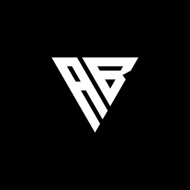 Siyah arkaplanda izole edilmiş üçgen şekil tasarım şablonlu AB Logo harfi monogramı