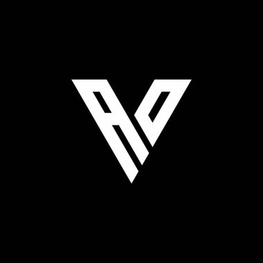 Siyah arkaplanda izole edilmiş üçgen şekil tasarım şablonlu AO Logo harfi monogramı