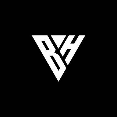 Siyah arkaplanda izole edilmiş üçgen şekil tasarım şablonuna sahip BH Logo harfi monogramı