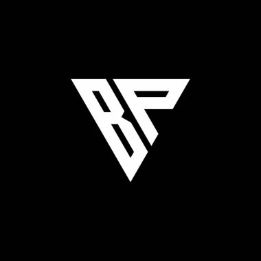 Siyah arkaplanda izole edilmiş üçgen şekil tasarım şablonlu BP Logo harfleri monogramı