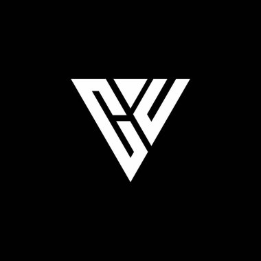 Siyah arkaplanda izole edilmiş üçgen şekil tasarım şablonlu CU harf monogramı