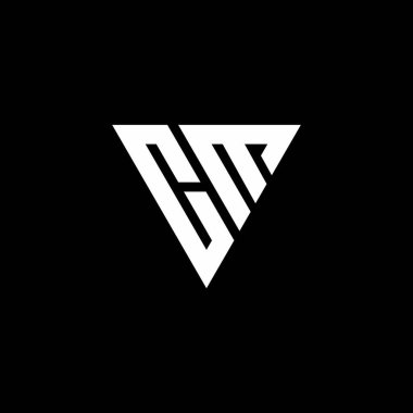 Siyah arkaplanda izole edilmiş üçgen şekil tasarım şablonlu CM Logo harfi monogramı