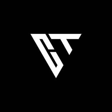 Siyah arkaplanda izole edilmiş üçgen şekil tasarım şablonlu CT logo harfi monogramı