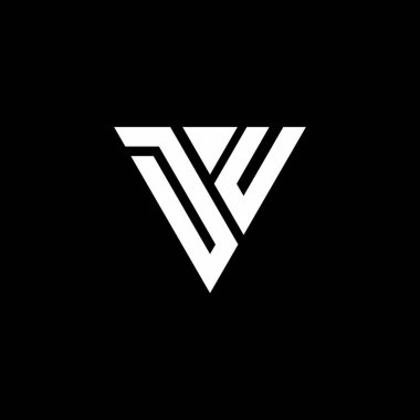 Siyah arkaplanda izole edilmiş üçgen şekil tasarım şablonlu DU harf monogramı