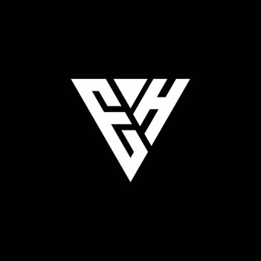 Siyah arkaplanda izole edilmiş üçgen şekil tasarım şablonlu EH logo harfi monogramı